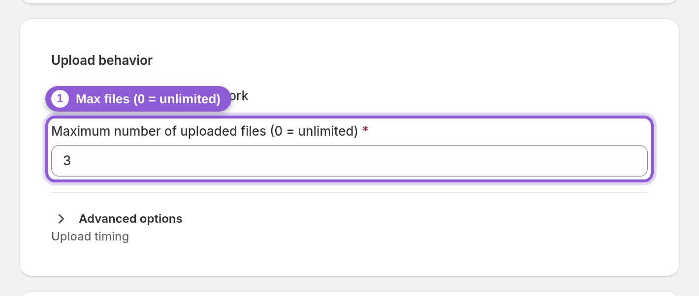 Decide how many files a customer can send — #upload_page_maxNumberOfFiles highlighted