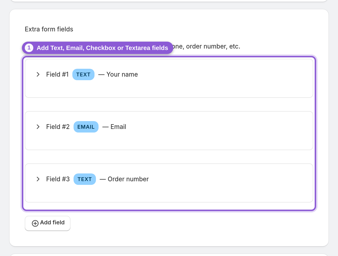 Use the standalone upload page for everything else — .extra-fields-collection highlighted