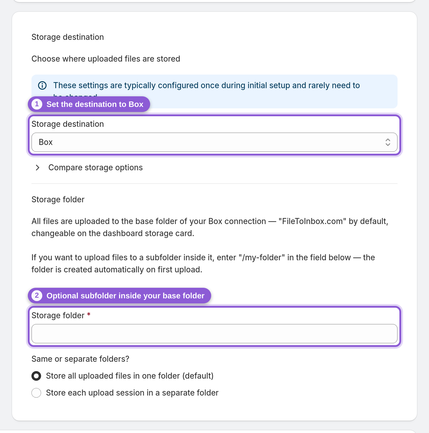 Point a widget at Box — #upload_page_storageProvider highlighted