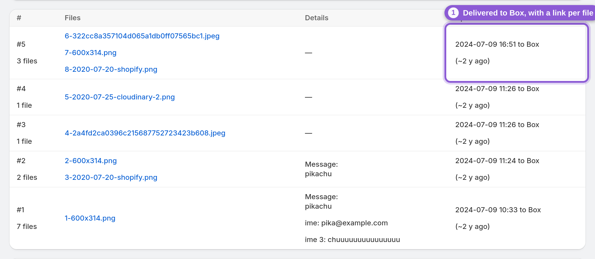 Open uploads right from the app — Uploaded column highlighted