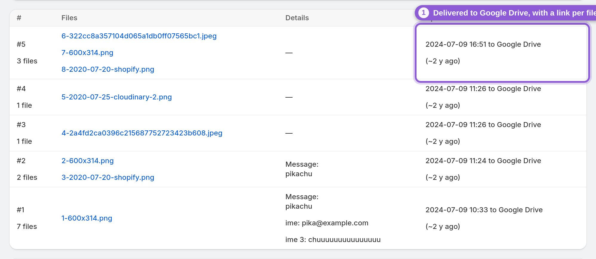 Open uploads right from the app — Uploaded column highlighted
