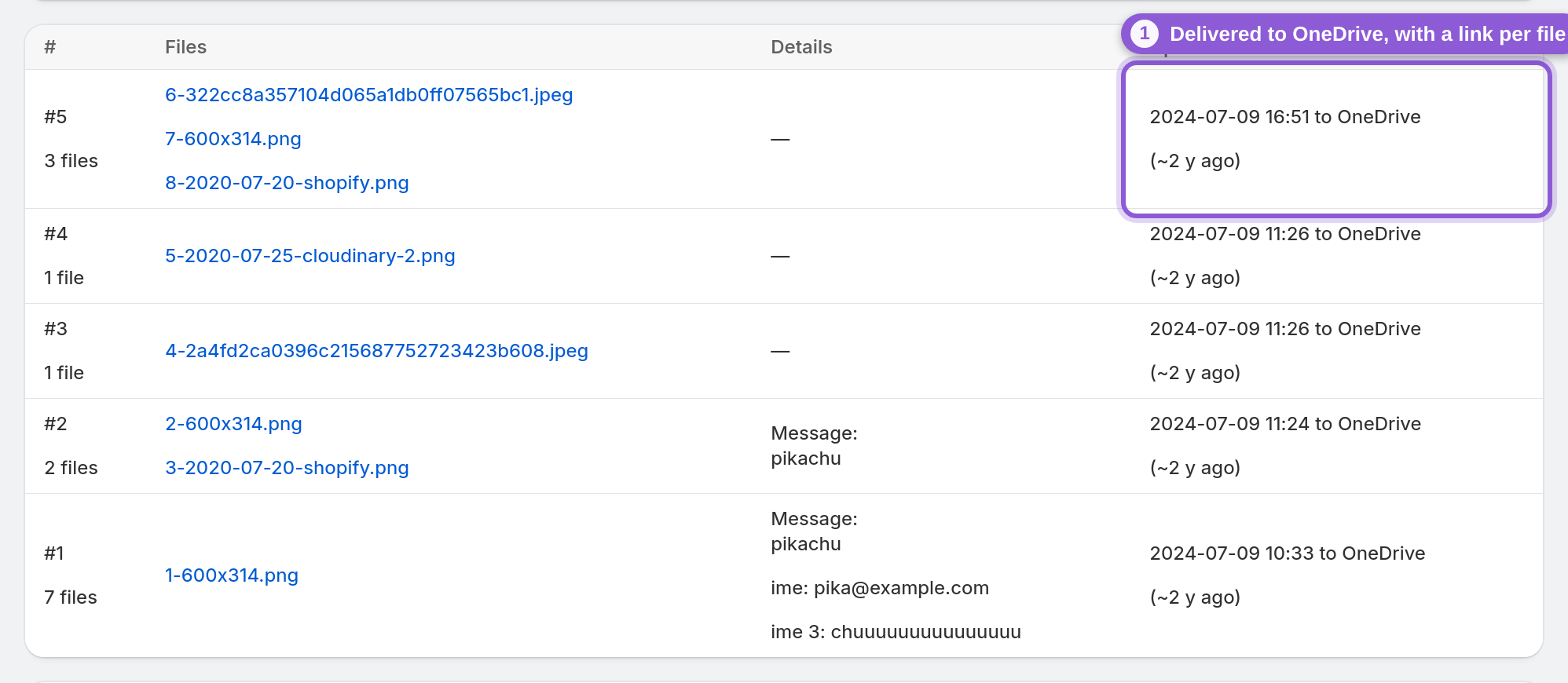 Open uploads right from the app — Uploaded column highlighted