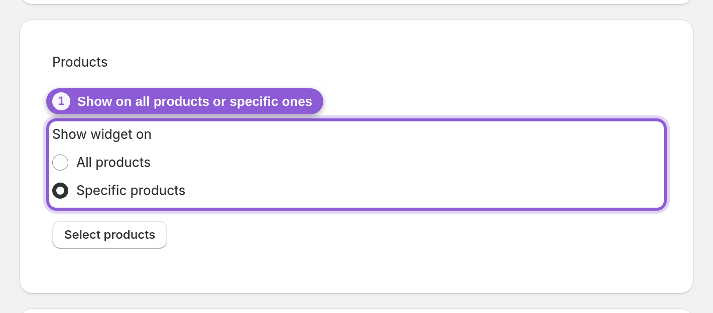 Point the widget at the right products — #upload_page_productSelectionMode highlighted