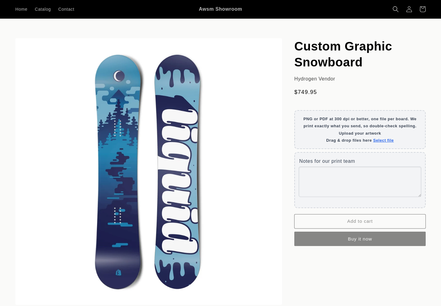 The upload widget live on a product page of the storefront