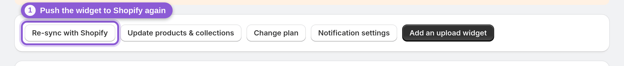 Save the widget and re-sync with Shopify — s-button[href*="deployChanges"] highlighted
